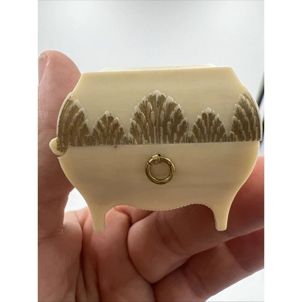 Vintage Art Deco Celluloid Ring Presentation Box Blue Velvet interior Ornate